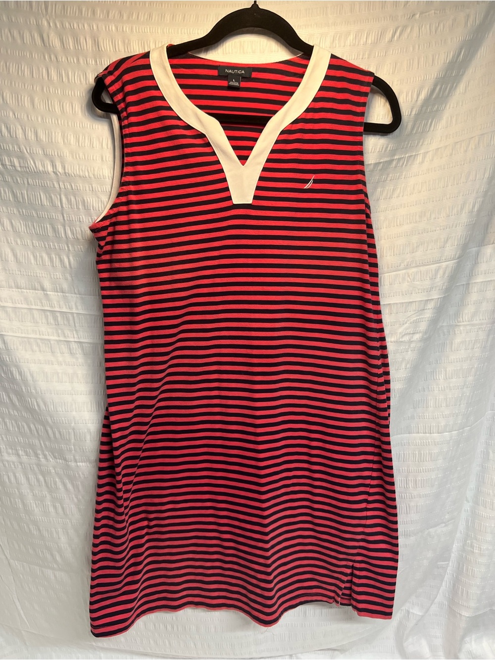 Nautica pink and navy Striped Sleeveless V-Neck
